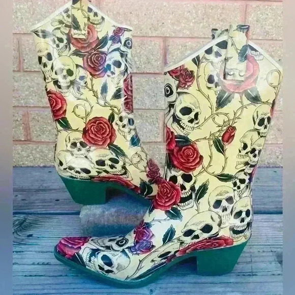 Nomad Rainboots skull/rose western boots SZ 9 - Picture 3 of 10